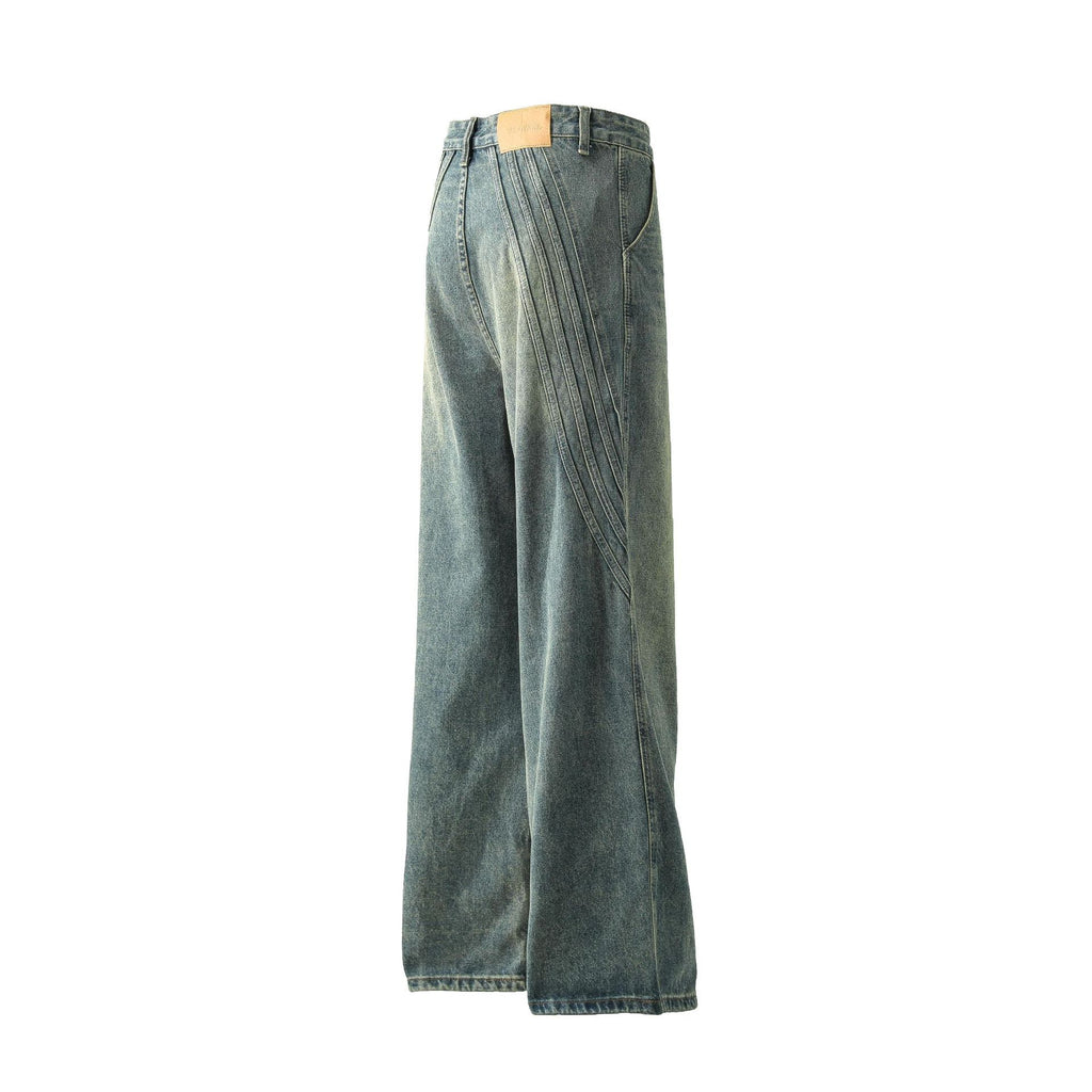 American-style Vintage Distressed Striped Patchwork Jeans