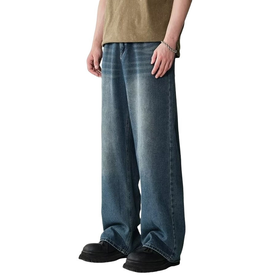 Mens Straight-Leg Relaxed-Fit Vintage Denim Jeans In American Style