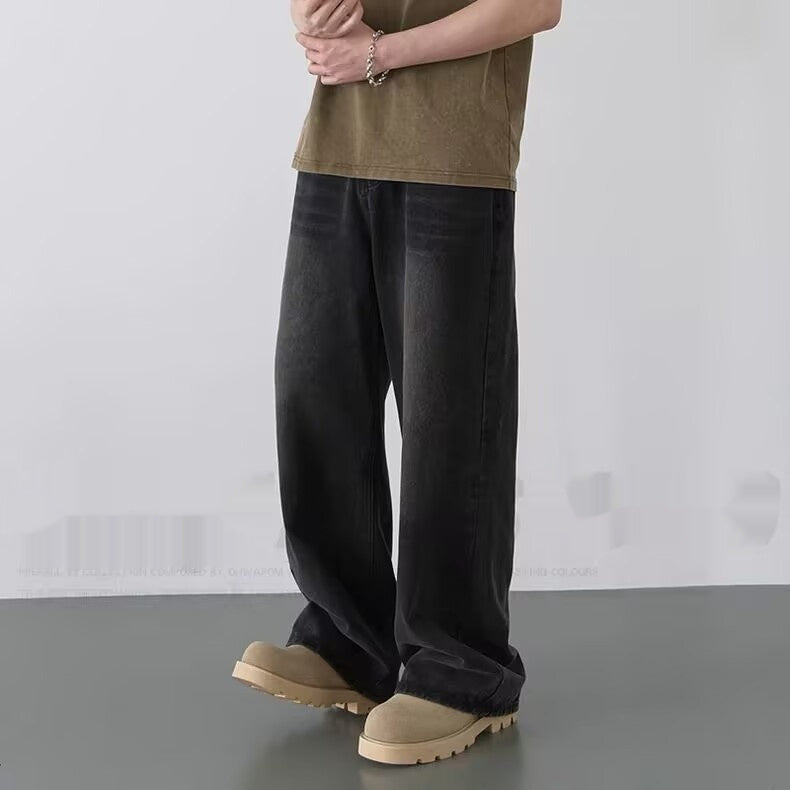 Mens Straight-Leg Relaxed-Fit Vintage Denim Jeans In American Style