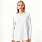 Solid-color Heavyweight Pure Cotton Crew-neck Long-sleeve T-shirt For Women