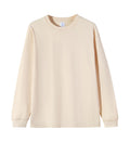 Solid-color Heavyweight Pure Cotton Crew-neck Long-sleeve T-shirt For Women
