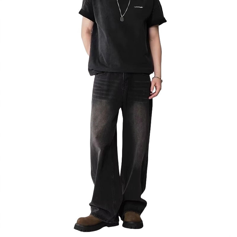 Mens Straight-Leg Relaxed-Fit Vintage Denim Jeans In American Style