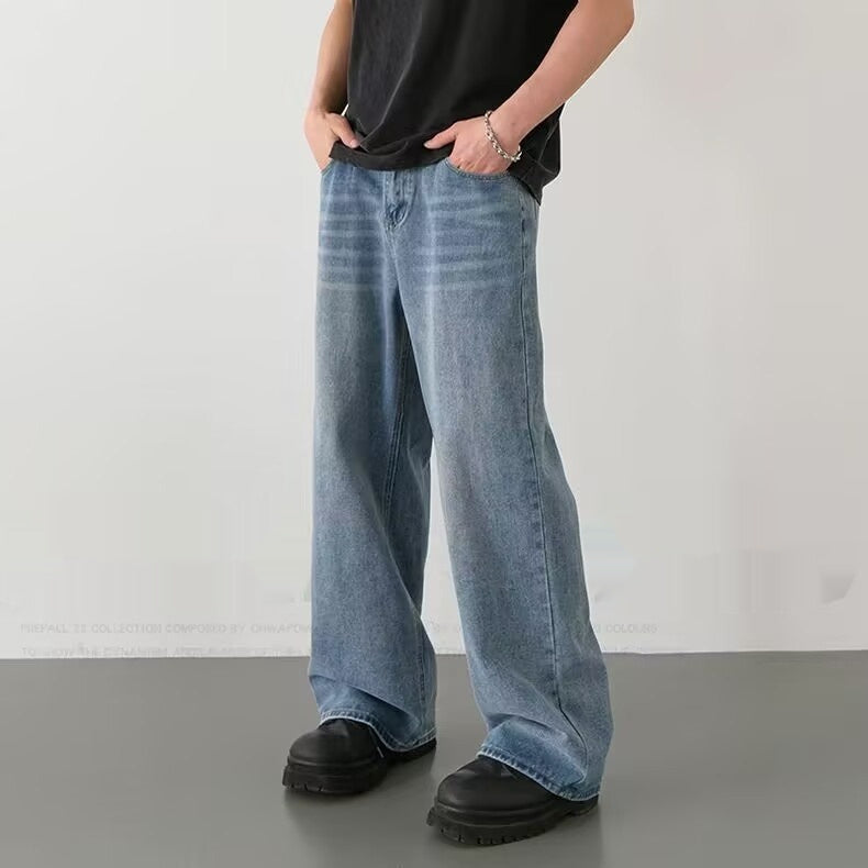 Mens Straight-Leg Relaxed-Fit Vintage Denim Jeans In American Style