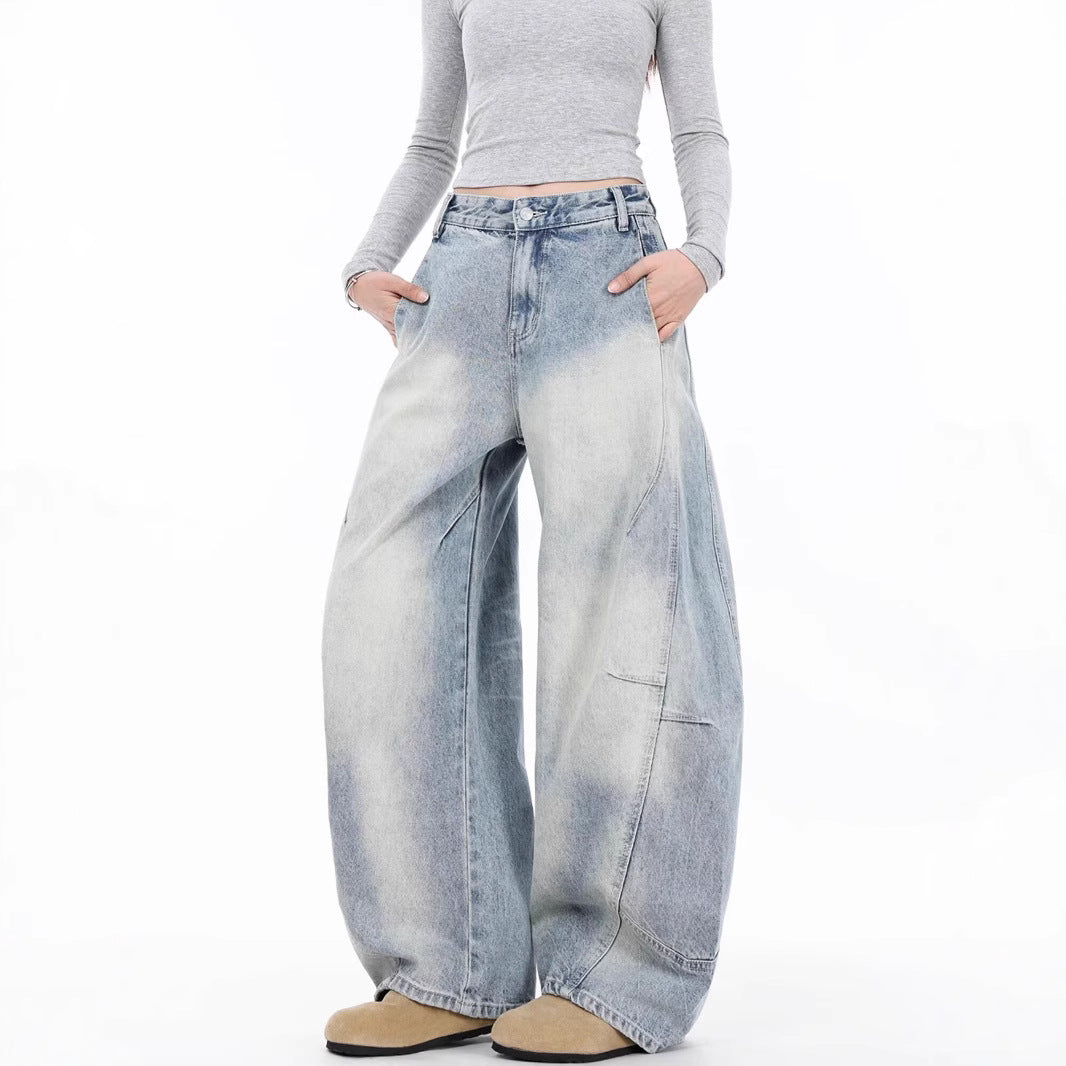 Vintage Distressed Straight Wide Leg Jeans