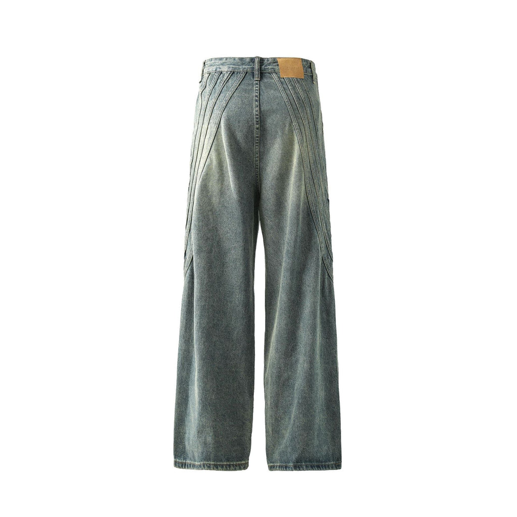 American-style Vintage Distressed Striped Patchwork Jeans