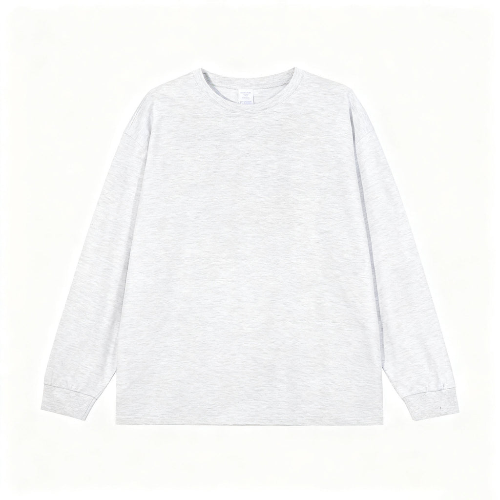 Solid-color Heavyweight Pure Cotton Crew-neck Long-sleeve T-shirt For Women