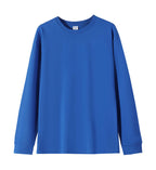 Solid-color Heavyweight Pure Cotton Crew-neck Long-sleeve T-shirt For Women