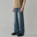 Mens Straight-Leg Relaxed-Fit Vintage Denim Jeans In American Style