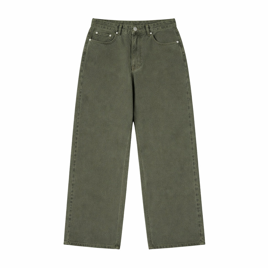 Pure Cotton Stone-washed Casual Straight-leg Men's Solid Loose Pants