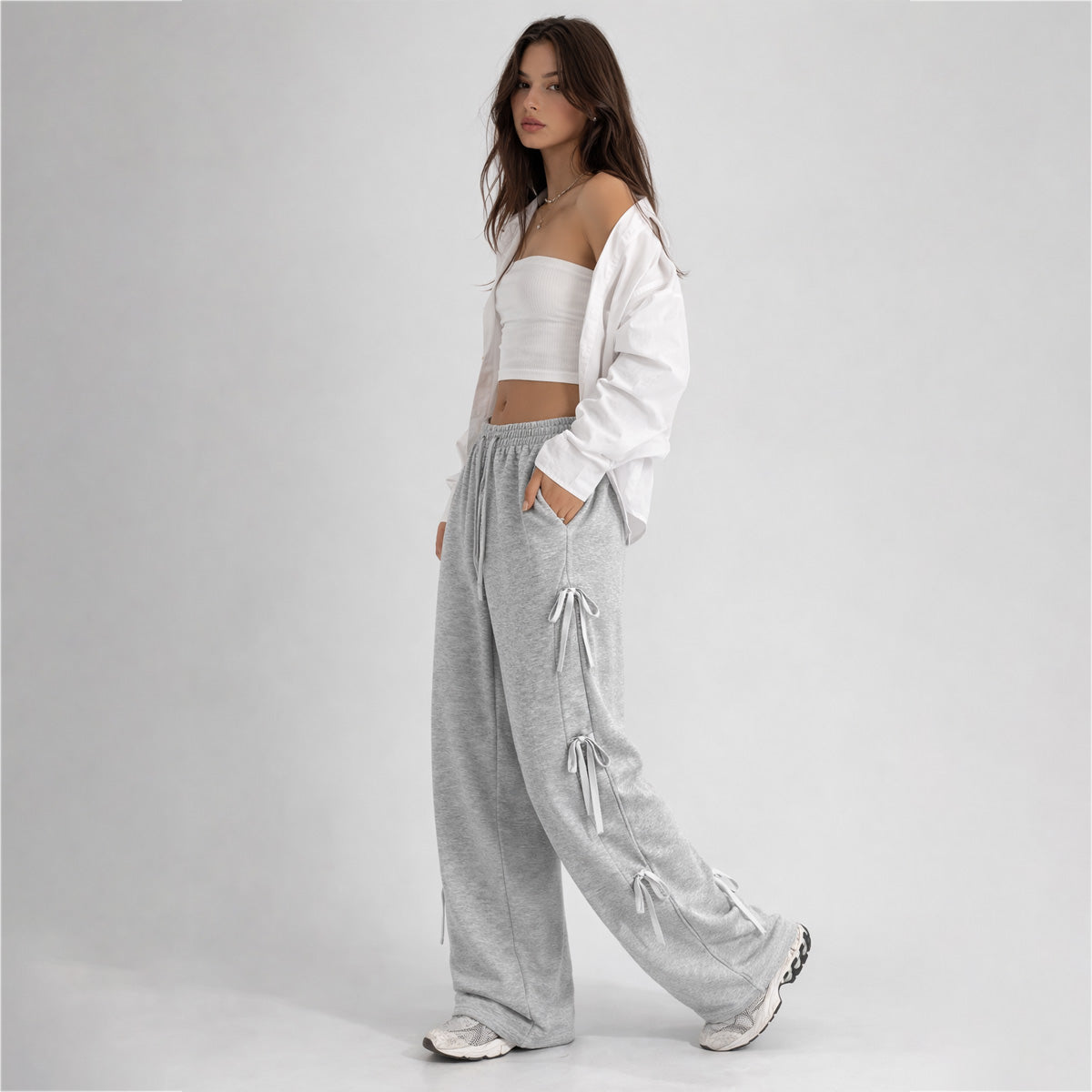 Gray High-Waist Loose Fit Trousers