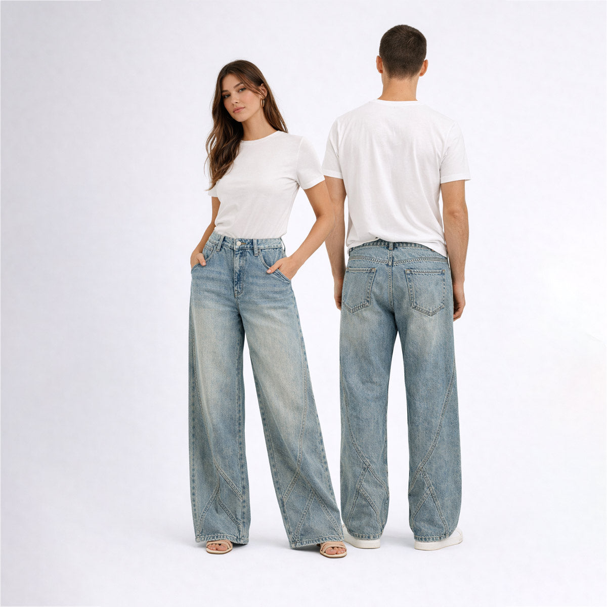 American-style Vintage Distressed Striped Patchwork Jeans