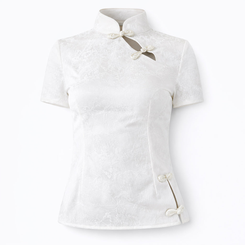 Elegant White Mandarin Collar Top