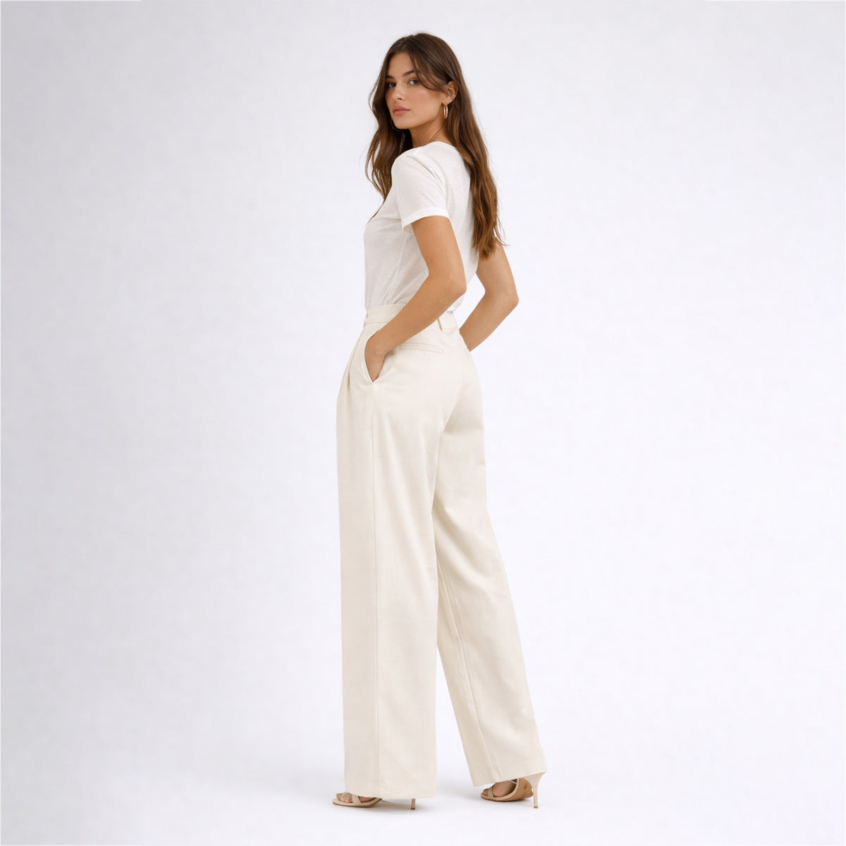 Apricot Mid-Rise Wide-Leg Pants
