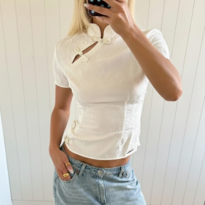 Elegant White Mandarin Collar Top