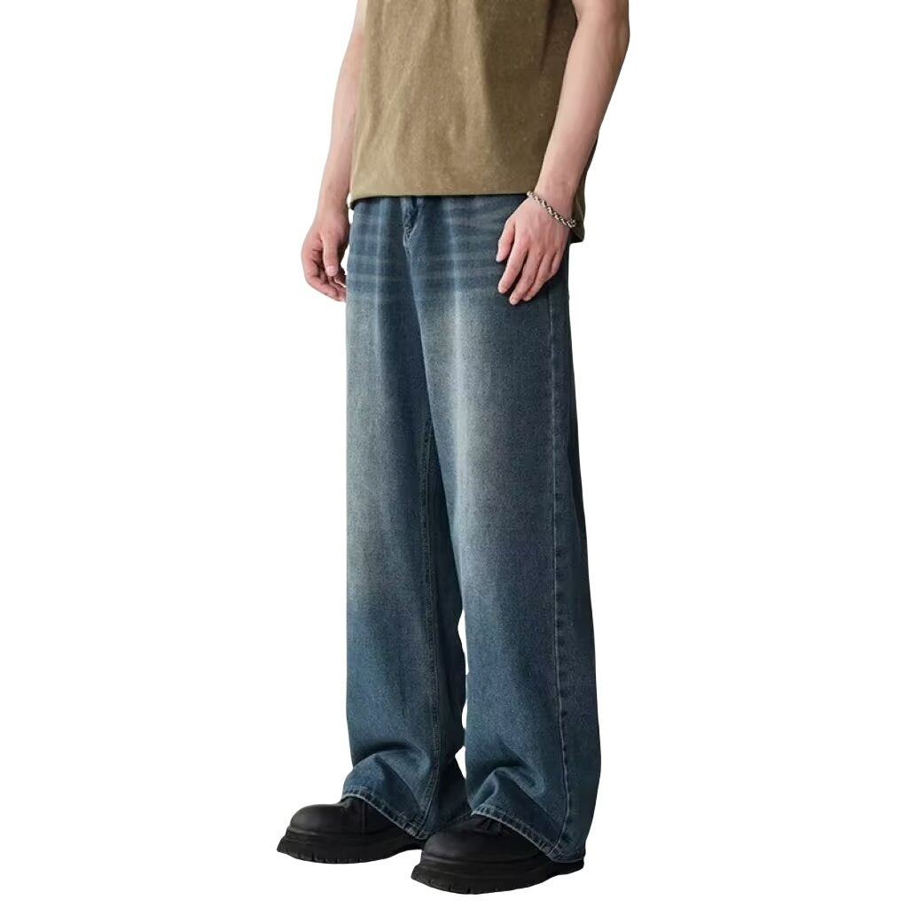 Mens Straight-Leg Relaxed-Fit Vintage Denim Jeans In American Style