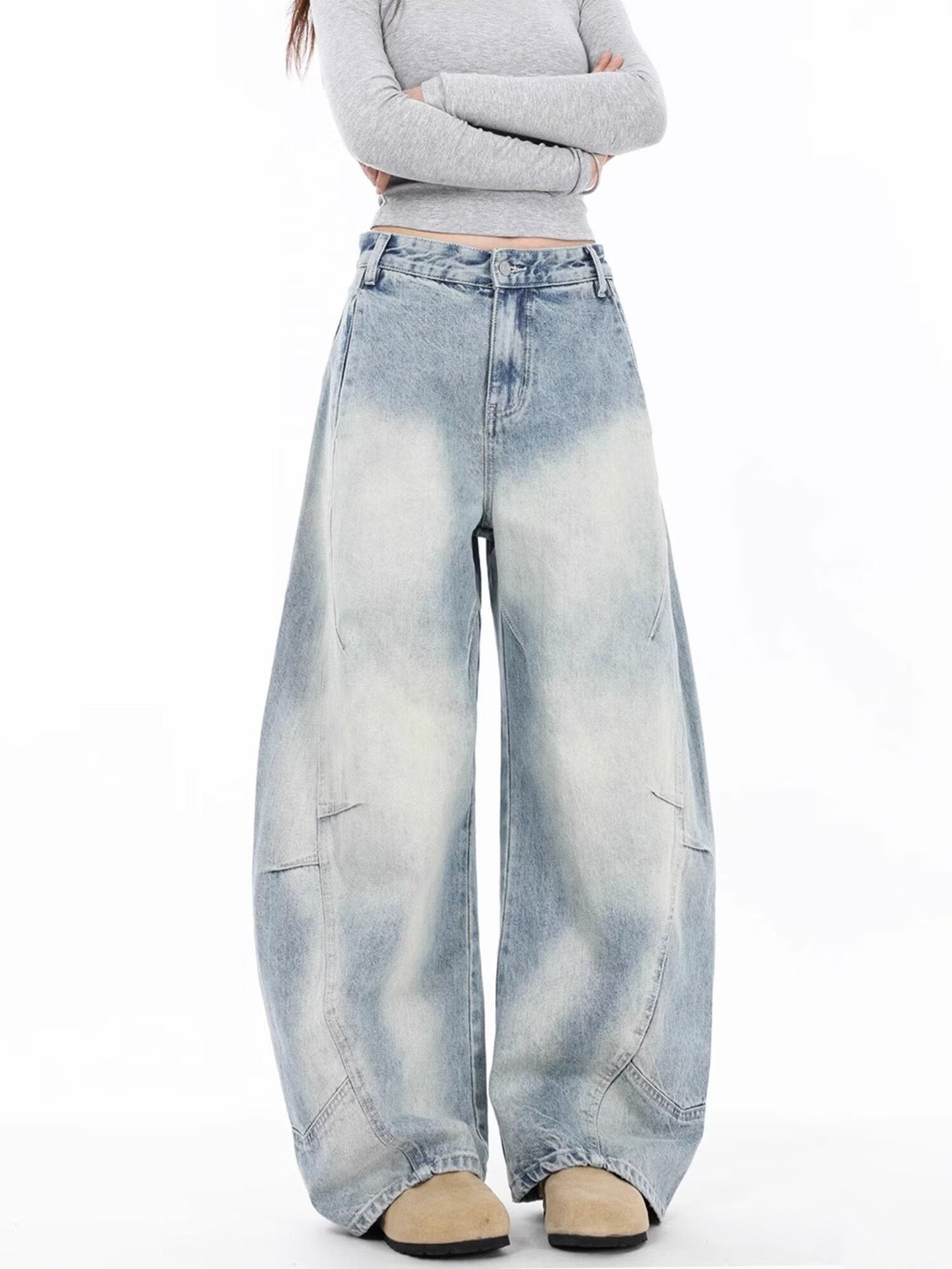 Vintage Distressed Straight Wide Leg Jeans
