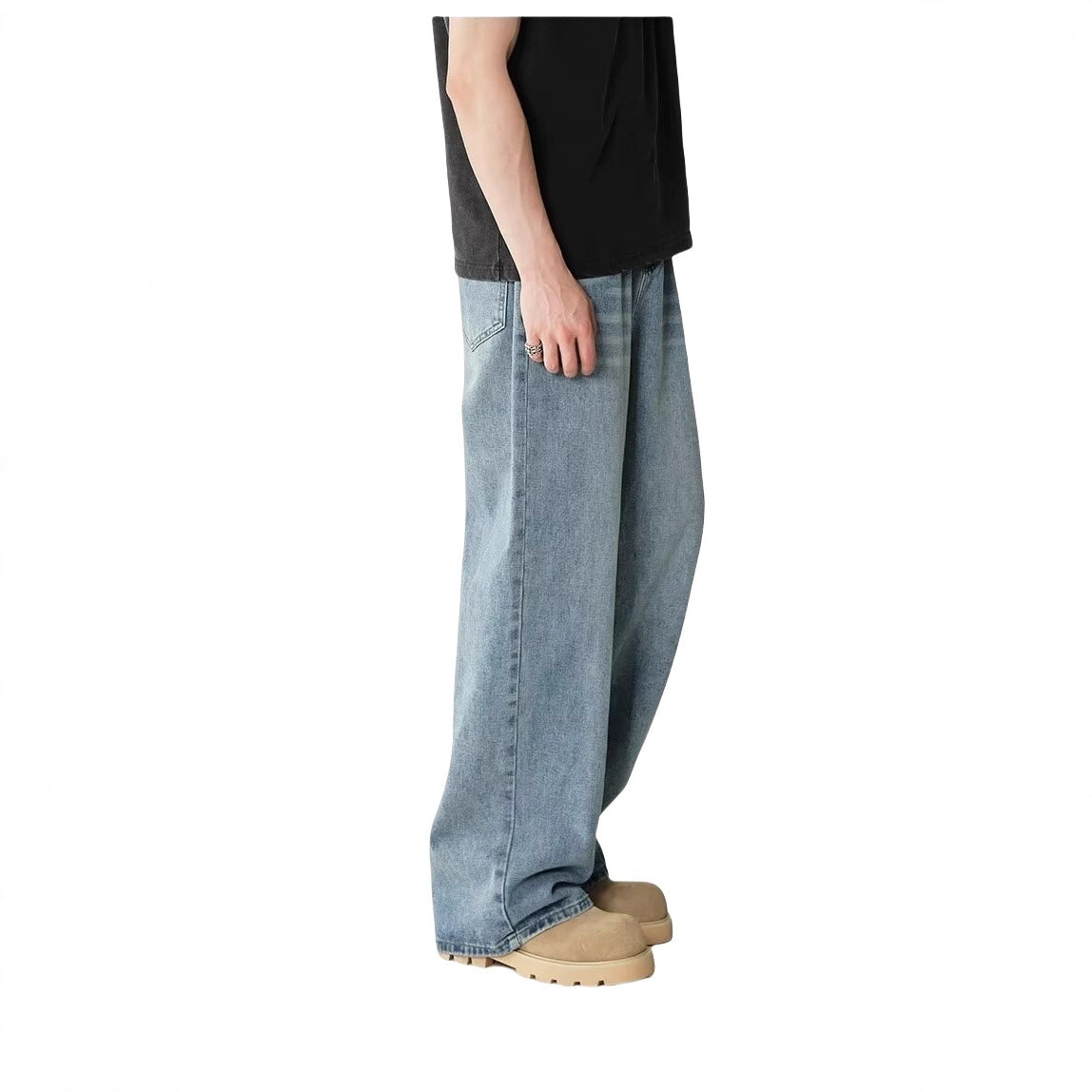 Mens Straight-Leg Relaxed-Fit Vintage Denim Jeans In American Style