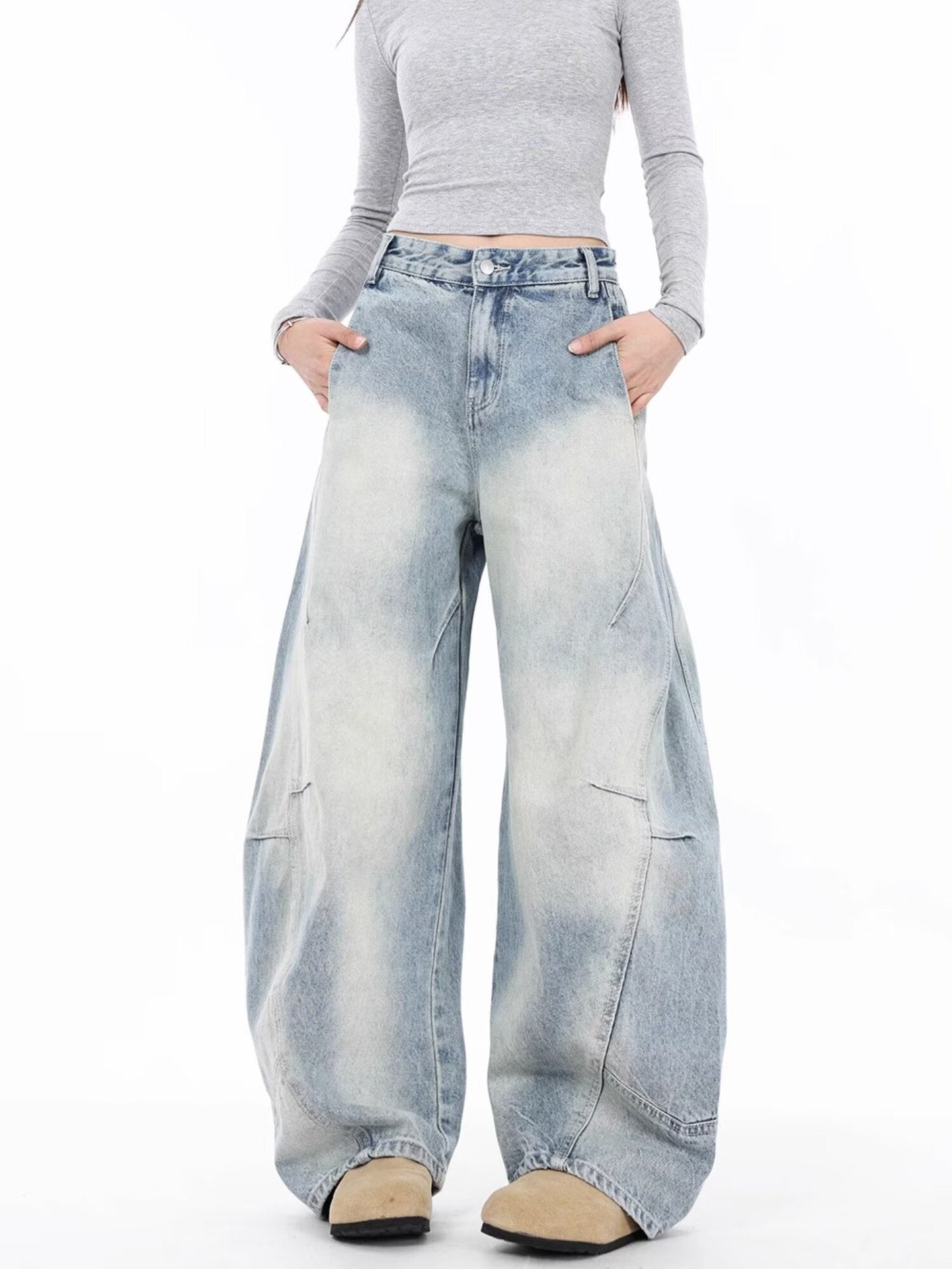 Vintage Distressed Straight Wide Leg Jeans
