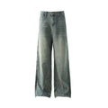 American-style Vintage Distressed Striped Patchwork Jeans