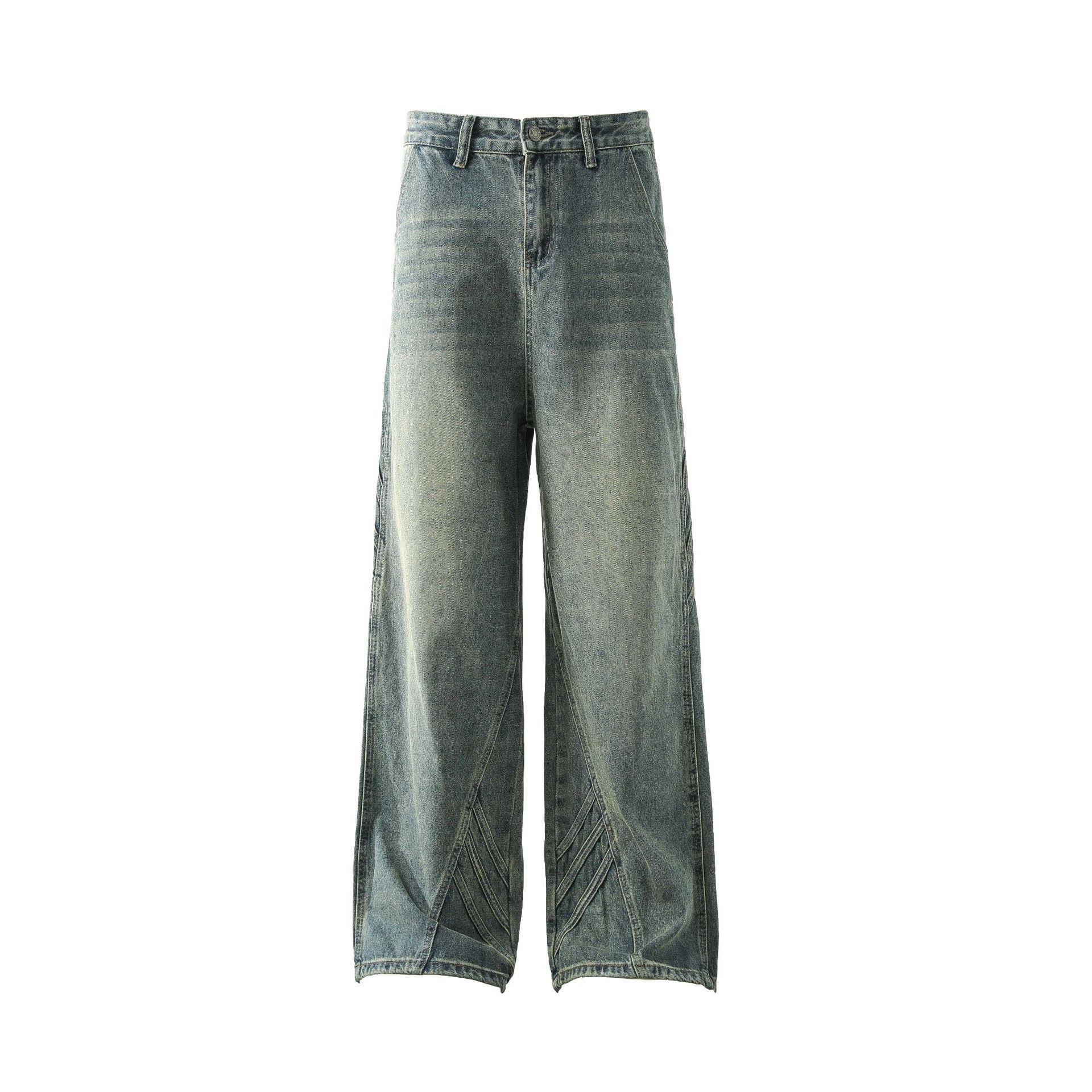 American-style Vintage Distressed Striped Patchwork Jeans