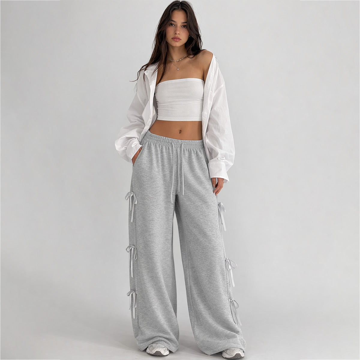 Gray High-Waist Loose Fit Trousers